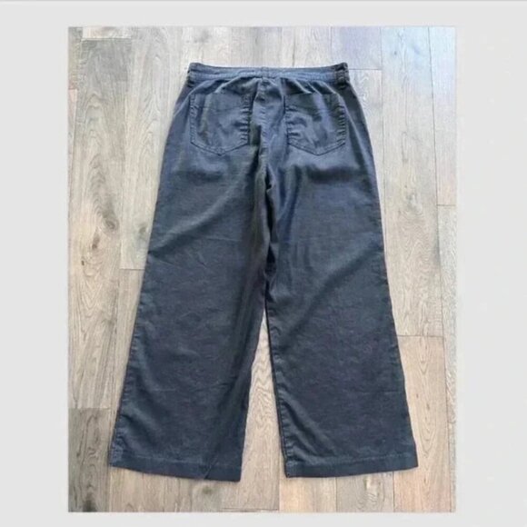 Evereve Linen Blend Wide Leg Pants Size 31 Black Relaxed Ankle Lagenlook Classic - Picture 4 of 6